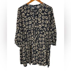 Zara Womens Dress Floral Daisy Black 3/4 Sleeve Size XL